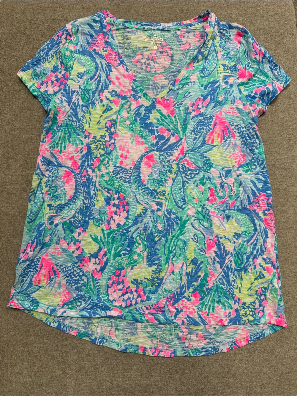 Lilly Pulitzer Short Sleeve V-Neck Tee in Blue, Pink, Green